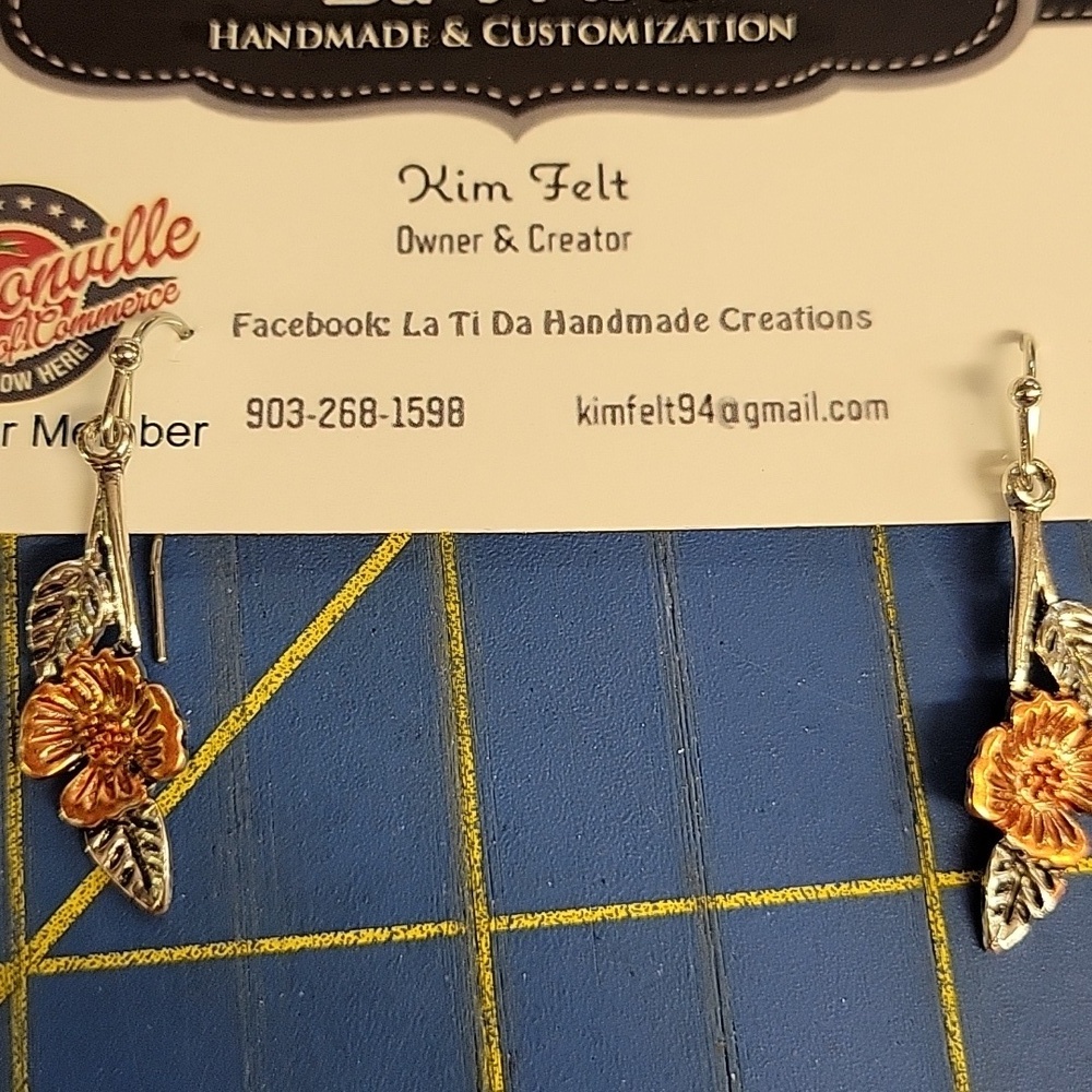 Rose Flower Floral Copper Gold Silver Tone Earrings